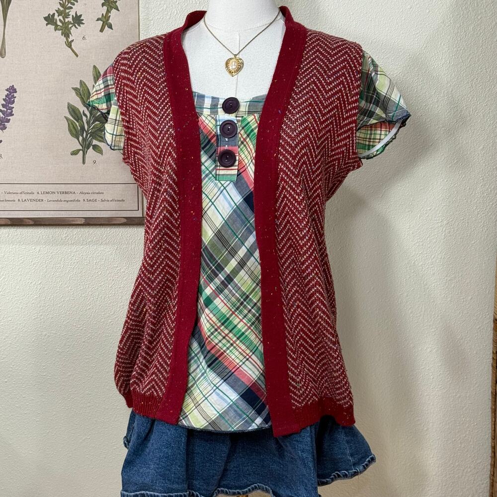 Vintage 70s 80s Tweed Open Sweater Vest Whimsy Twee Retro Cottage Prairie M
